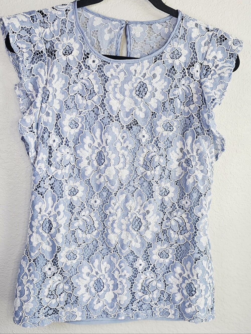 WHBM Blue Floral Lace Crochet Top Size 8